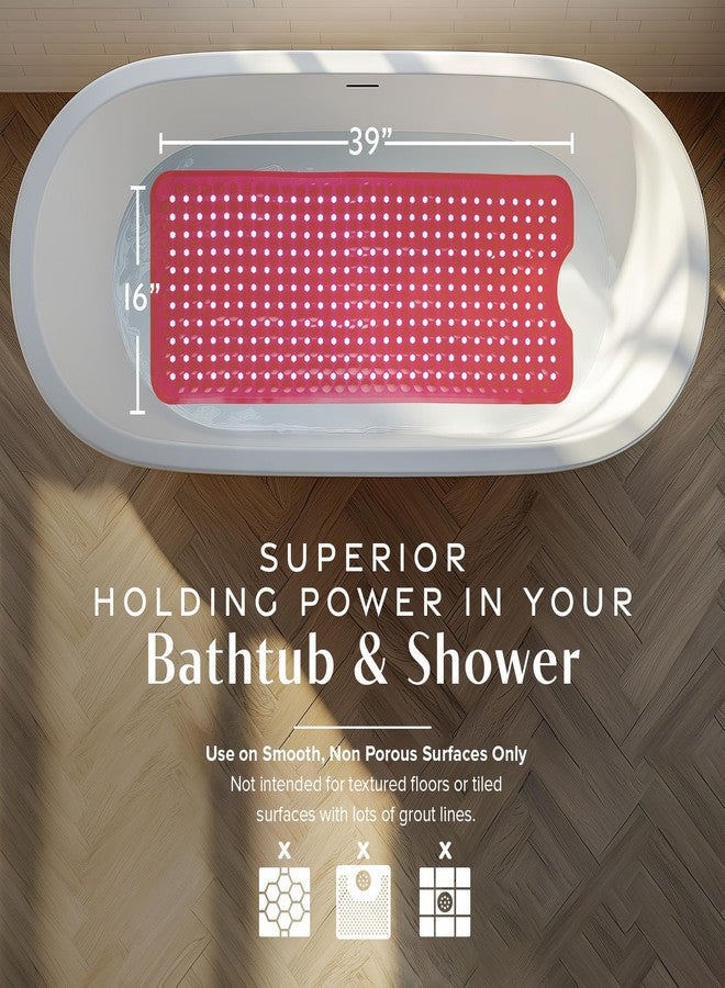 SlipX Solutions Power Grip Bathtub Safety Mat | Precision Grip Technology for Longer, Stronger, & Softer Wet Surface Protection | Clear Red 39"x16" - Image 3