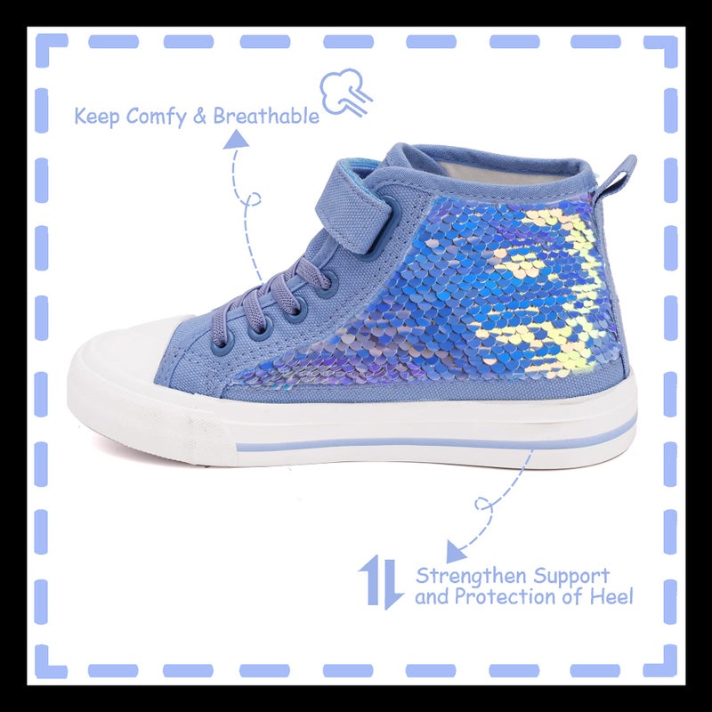 Toandon Girls Kids Canvas Shoes Sneakers for Toddler Boys Color Change Flipping Sequins Glitter Sparkle Slip On High Top Adjustable Hook Loop Straps Velcro Non-Slip Lightweight Blue Size 12 - Image 5