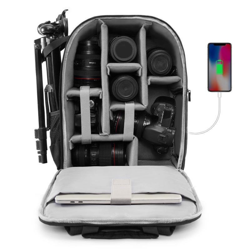 CADeN Camera Backpack Bag for DSLR/SLR Mirrorless Camera Waterproof with 15.6 inch Laptop Compartment, USB Charging Port, Tripod Holder, Rain Cover, Camera Case Compatible for Sony Canon Nikon Black L - Image 1