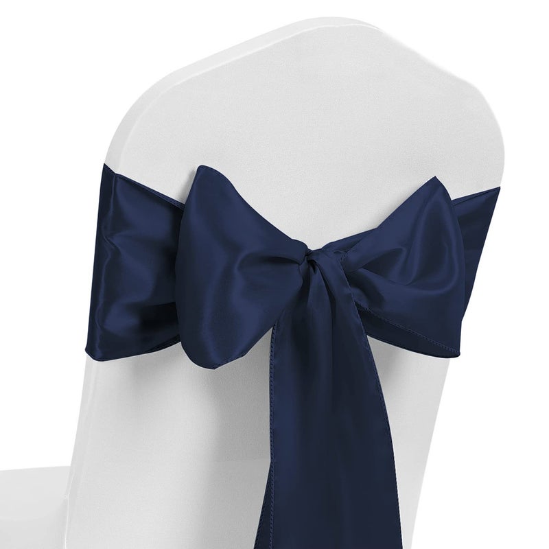MAGTOWNE Navy Blue Satin Chair Sashes Ties 50 Pack Universal Ribbon Knots Chair Bows for Party Wedding Reception Ceremony Baby Shower Banquet Decorations  Navy Blue