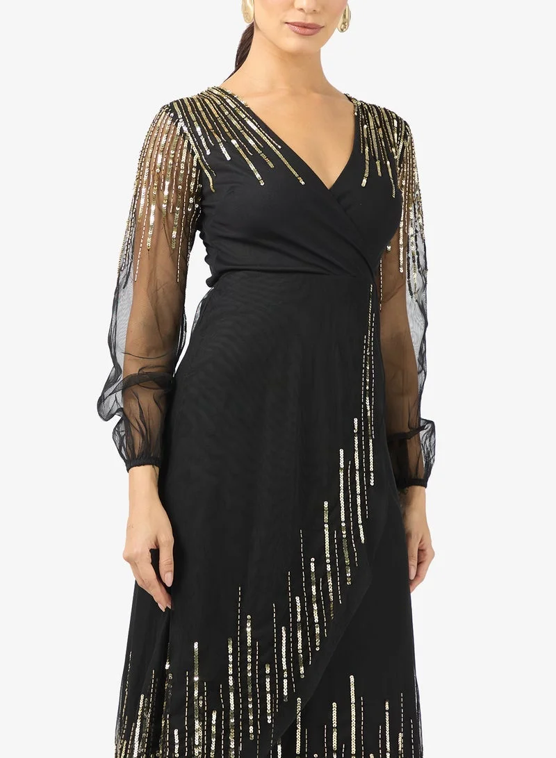 Amelia Rose V-Neck Mesh Midi Dress