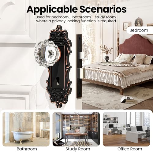 CEYMIO Antique Door Knobs Interior Mortise Lock Oil Rubbed Bronze Door Knob Crystal Glass Door Handle Vintage Skeleton Key Door Locks for Bedrooms Bathroom - Image 3