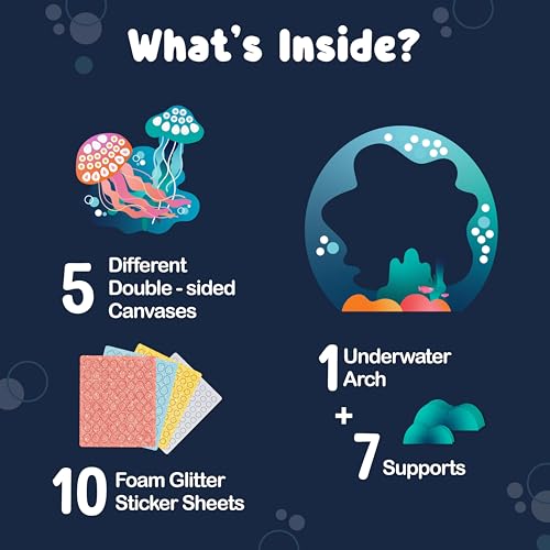 Binca Foam Sticker Mosaic Art Activity, 750+ 3D Glitter Foam Stickers, 5 Underwater Animals with Display Arch, DIY Mess-Free Activities, Felt Craft Kits & Gifts for Boys & Girls Ages 5,6,7,8 - Image 2