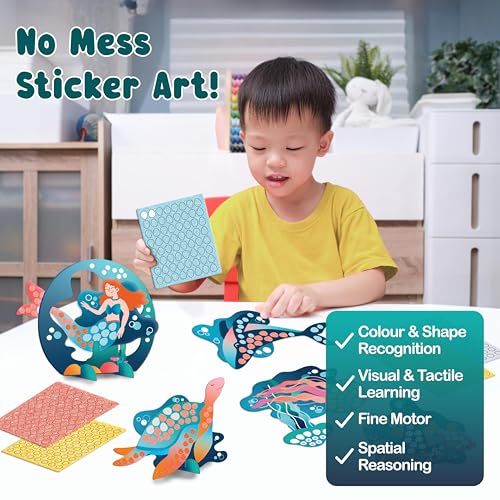 Binca Foam Sticker Mosaic Art Activity, 750+ 3D Glitter Foam Stickers, 5 Underwater Animals with Display Arch, DIY Mess-Free Activities, Felt Craft Kits & Gifts for Boys & Girls Ages 5,6,7,8 - Image 5