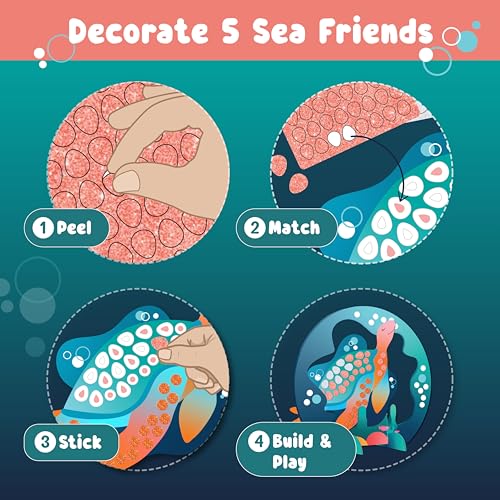 Binca Foam Sticker Mosaic Art Activity, 750+ 3D Glitter Foam Stickers, 5 Underwater Animals with Display Arch, DIY Mess-Free Activities, Felt Craft Kits & Gifts for Boys & Girls Ages 5,6,7,8 - Image 3