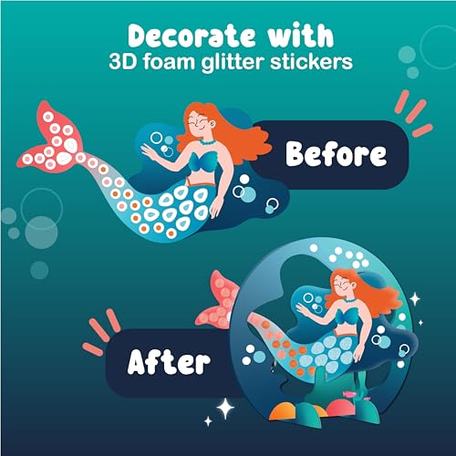 Binca Foam Sticker Mosaic Art Activity, 750+ 3D Glitter Foam Stickers, 5 Underwater Animals with Display Arch, DIY Mess-Free Activities, Felt Craft Kits & Gifts for Boys & Girls Ages 5,6,7,8 - Image 4