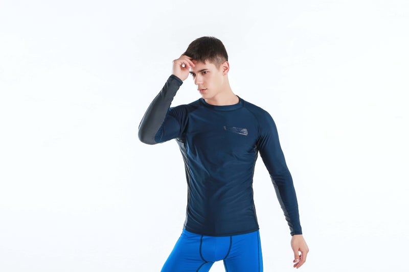 Generic 2024 Mens Surf Suit Sun Protection Quick-Dry Swim Shirt Deep blue with LOGO 