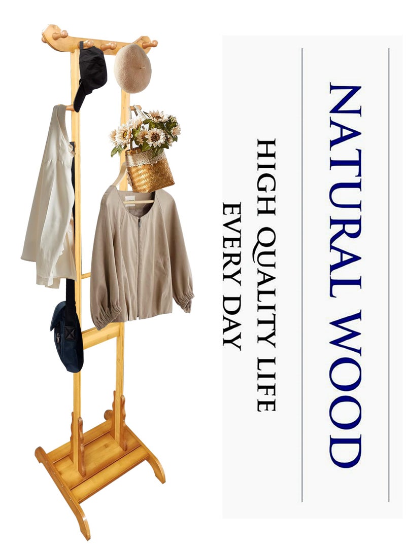 Living Wooden Coat Rack Stand With Hooks  - Image 1