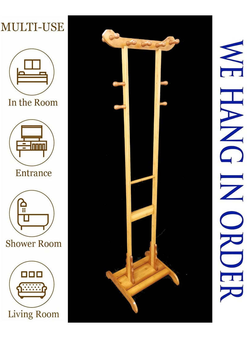 Living Wooden Coat Rack Stand With Hooks  - Image 2