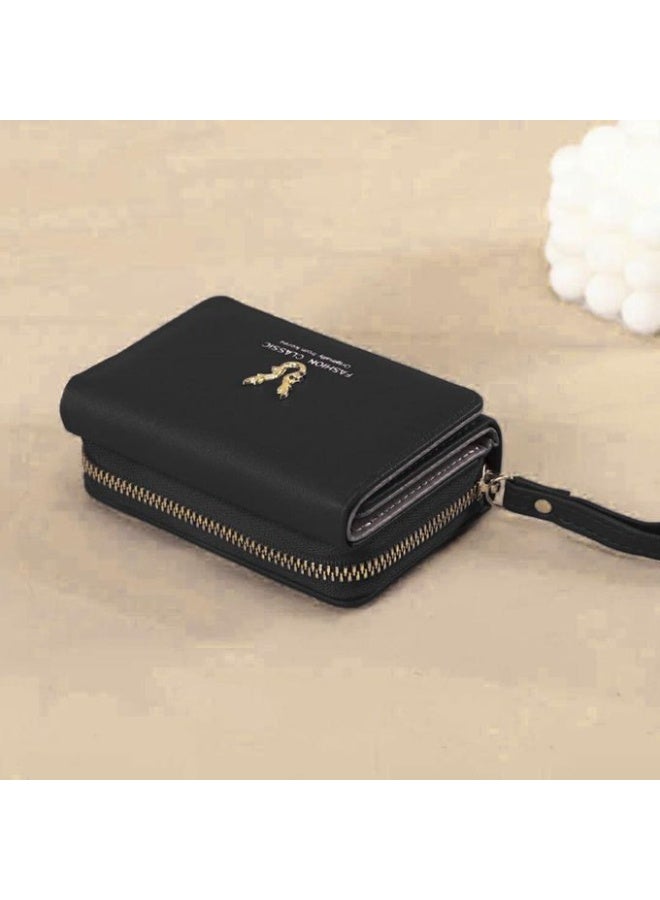 Fashion Classic Elegant women's multi-compartment wallet with zipper and magnetic closure - smart organization for cards, cash and coins with space for cards and ID (black color) - Image 3