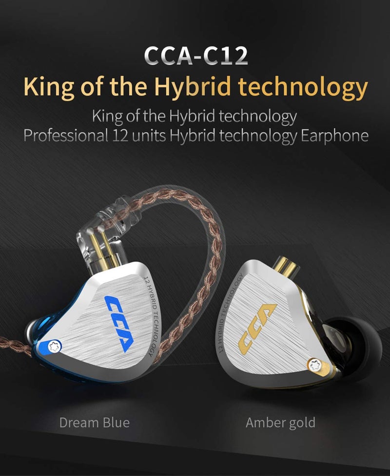 CCA C12 in-Ear Monitors, 5BA+1DD Hybrid HiFi Stereo Noise Isolating IEM Wired Earphones/Earbuds/Headphones with Detachable Tangle-Free Cable 2Pin for Musician Audiophile (Without MIC, Dream Blue) - Image 2