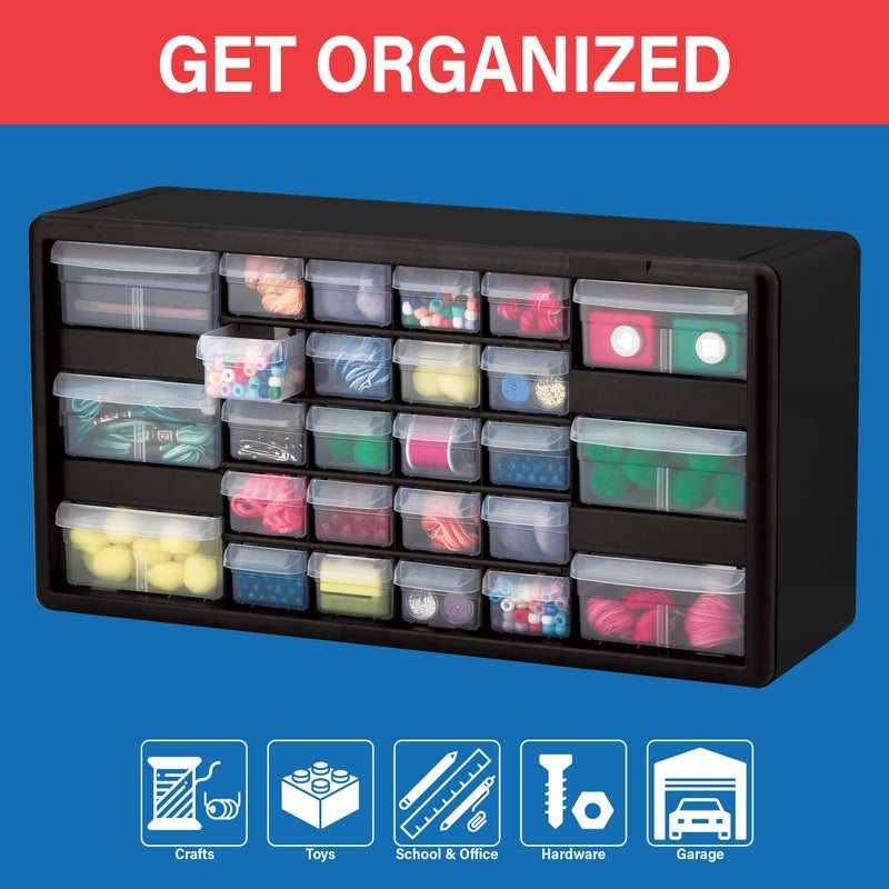 Akro-Mils 26-Drawer Plastic Drawer Storage Cabinet for Garage Organization, Bead Organizer, Building Bricks Storage, Teacher Toolbox, Makeup Organizer, 20" W x 6" D x 10" H, 10126 Black - Image 3