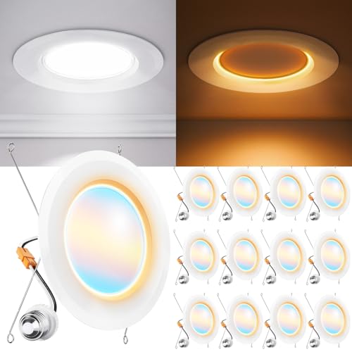Sunco Lighting Sunco 12 Pack 6 Inch LED Recessed Lighting Retrofit with Night Light, 2700K/3000K/4000K/5000K/6000K Selectable, Dimmable Can Lights, 12W, 1000LM, Damp Rated, Retrofit Installation - ETL - Image 1