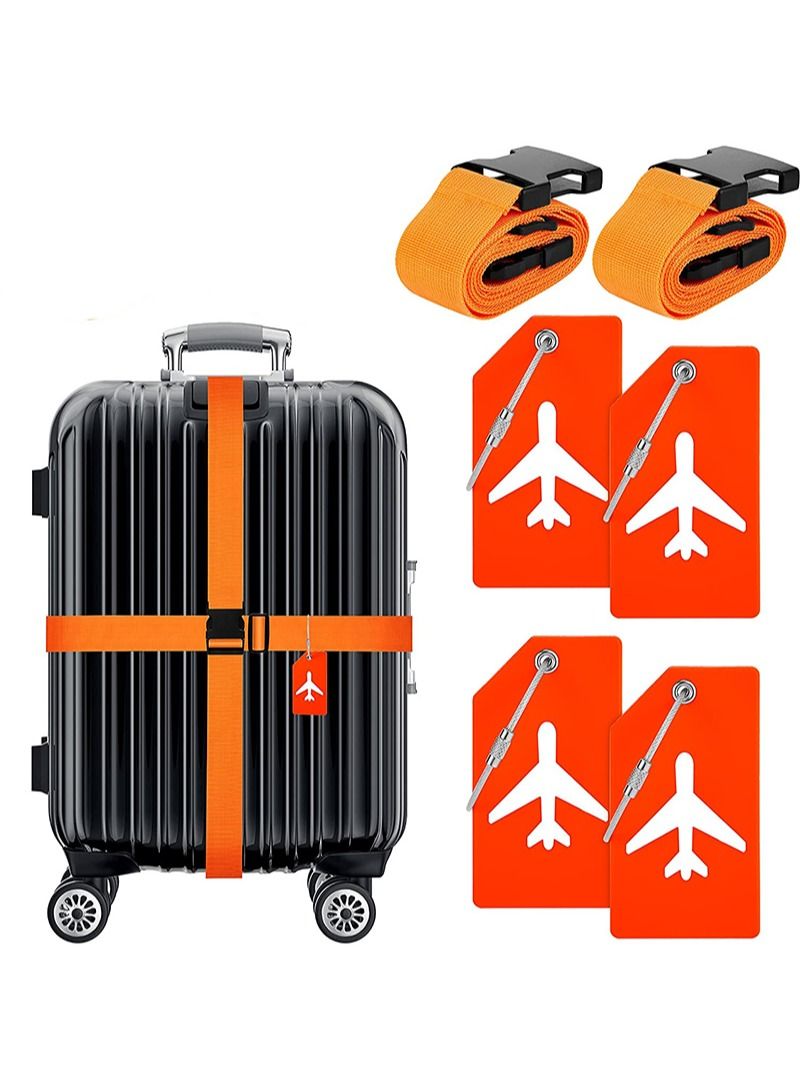 Aikanbo 6 Pack Luggage Straps Suitcase Tags Set, Travel Adjustable Suitcase Straps Silicone Luggage Tags with Name ID Card Men Women Travel Accessories (Orange) - Image 1