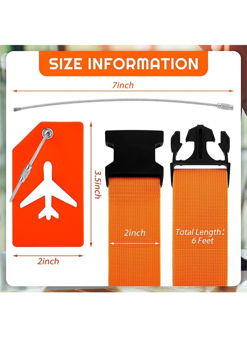 Aikanbo 6 Pack Luggage Straps Suitcase Tags Set, Travel Adjustable Suitcase Straps Silicone Luggage Tags with Name ID Card Men Women Travel Accessories (Orange) - Image 2