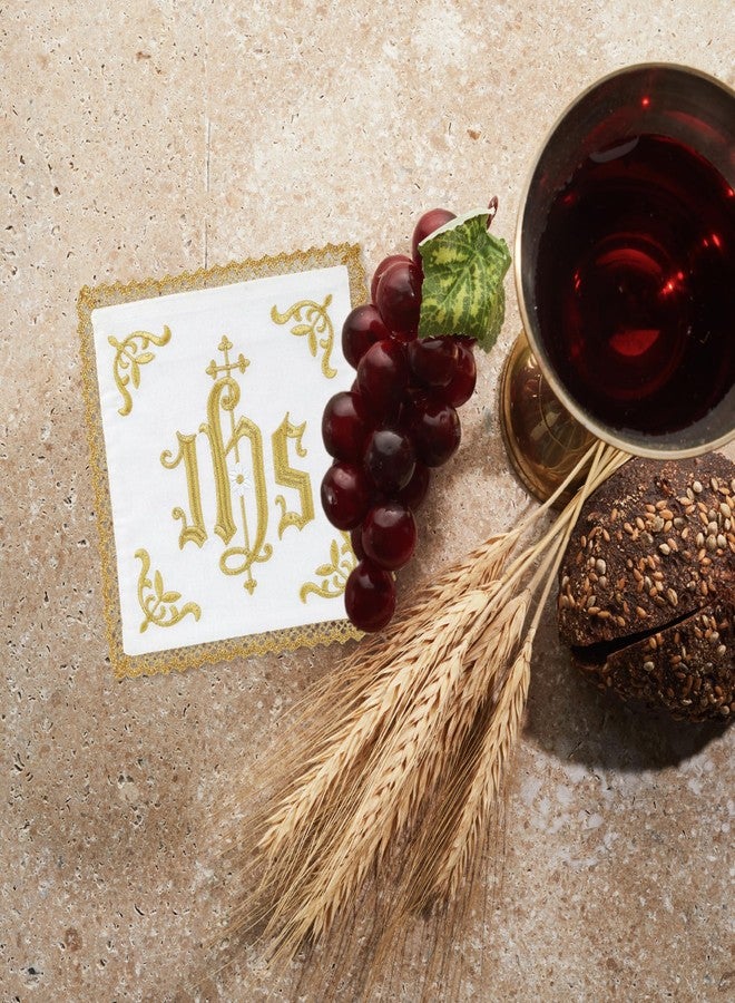 نيدزو غطاء كأس أنيق مطرز بشعار IHS من نيدزو - قطن 100% مع دانتيل ذهبي - مربع 7 بوصات - Image 3