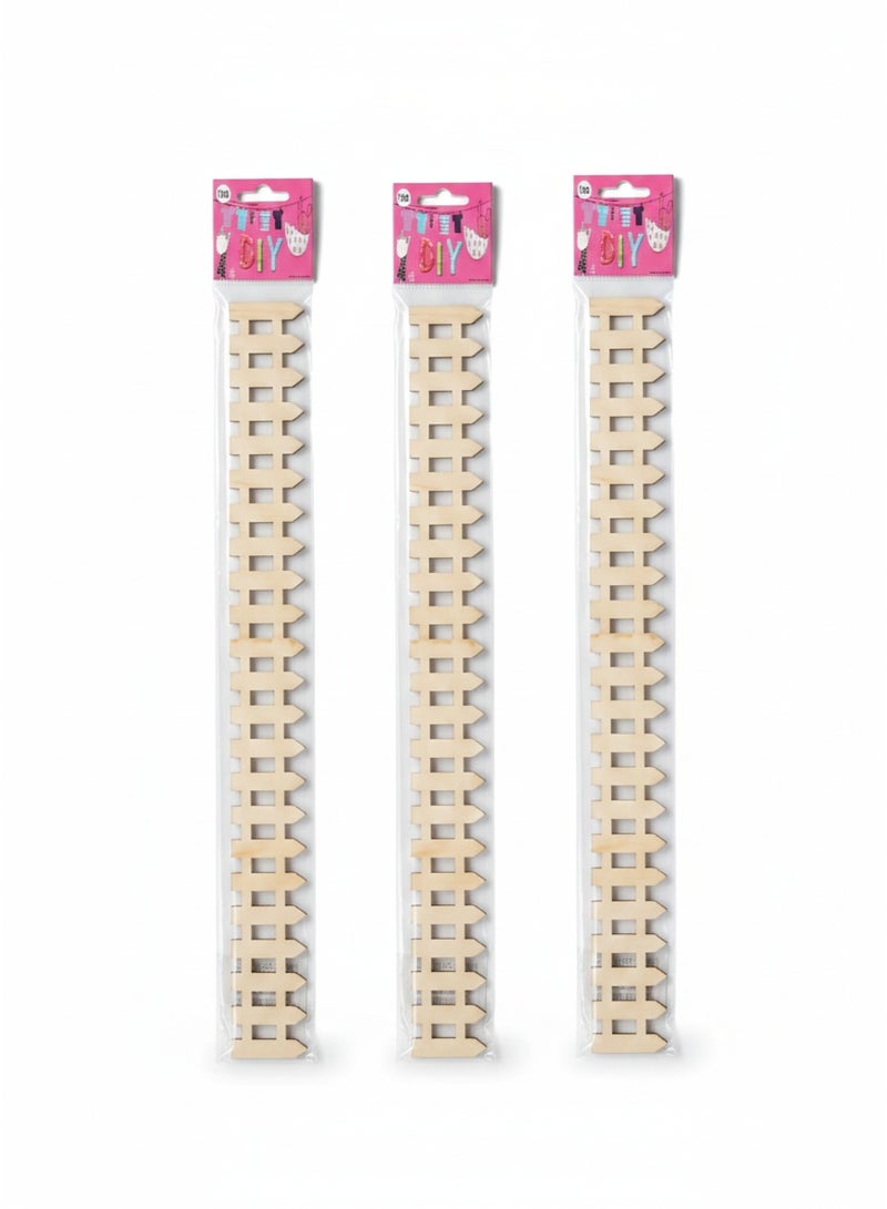 Genaric Premium Wooden DIY Art Fence – Pack of 3 Miniature Decorative Picket Fences for Kids’ School Projects, Arts & Crafts, Fairy Gardens, and Home Décor – Natural Unfinished Wood - Image 1