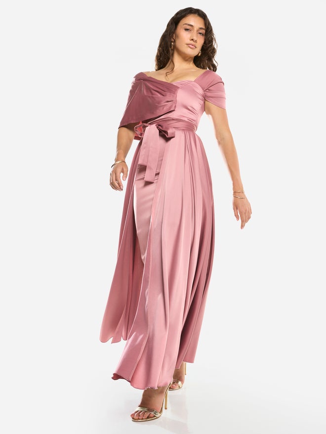 House of Moda Structured Bow Accent Flare Gown Maxi Dress - Image 4