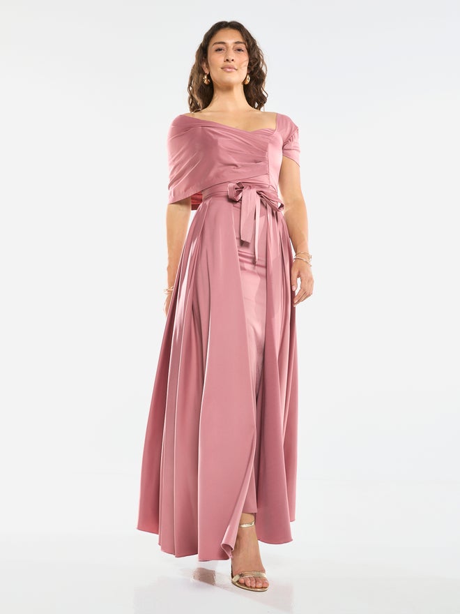 House of Moda Structured Bow Accent Flare Gown Maxi Dress - Image 3