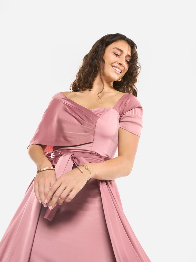 House of Moda Structured Bow Accent Flare Gown Maxi Dress - Image 5