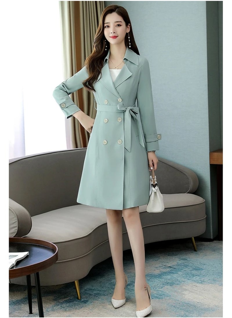 DubaiGallery - Women Trench Coats Trench Elegant Coat With Belt Autumn Winter Double Breasted Solid Cloak Korean Style Windbreaker Middle Long - Image 1