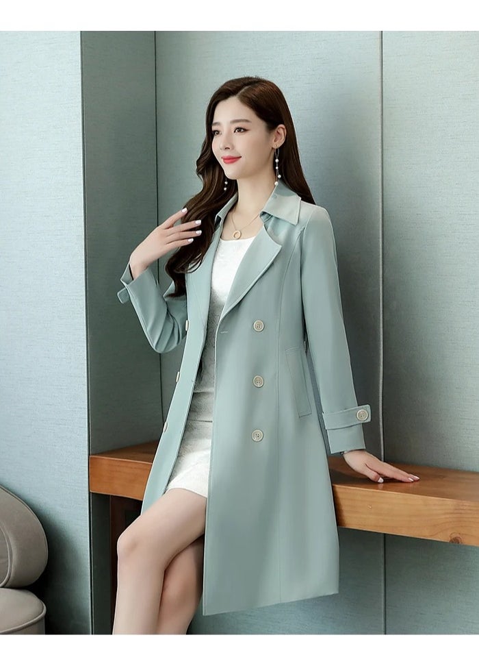 DubaiGallery - Women Trench Coats Trench Elegant Coat With Belt Autumn Winter Double Breasted Solid Cloak Korean Style Windbreaker Middle Long - Image 1