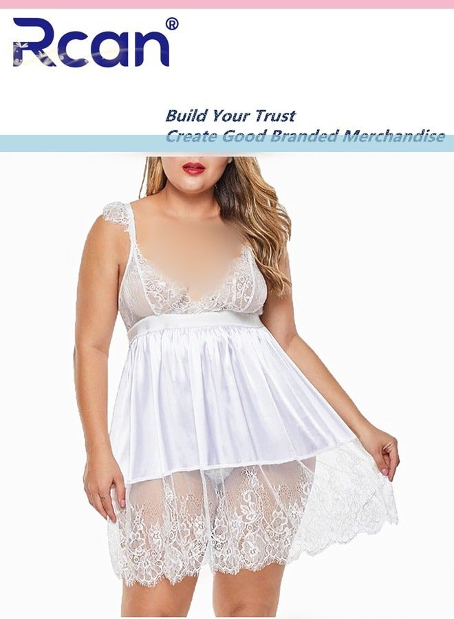 Rcan 2 Piece Set Lingeries for Women European Fashion Babydoll V Neck Underwear Vintage Mesh Jacquard Backless Suspenders Nightdress Ladies Boudoir Outfits Sleepwear Plus Size - Image 1