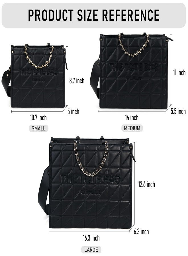 Chinllo Tote Bag for Women Quilted Chains Satchel Purse and Handbags with Shoulder Strap (E.Black-M) - Image 3
