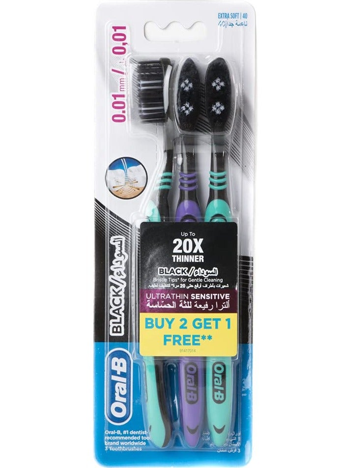 Oral-B Ultrathin Sensitive Black Manual Toothbrush Extra Soft Multi-Colored