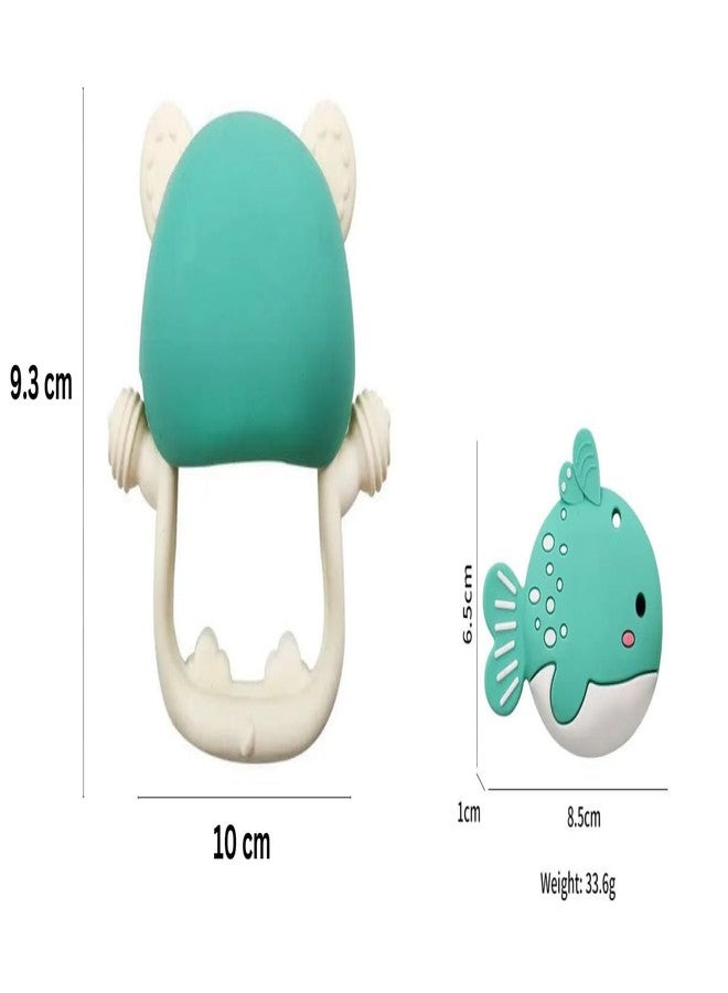 Rukan2-Pack Never Drop Tiger Teether - Fish Multi-Textured Surface for Babies 3-12 Months, Easy-Grip Sensory Toy (Green) - Image 4