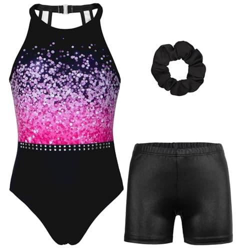JOYSTREAM Gymnastics Leotards for Girls With Shorts Sparkly Ballet Dance Clasp Back Activewear Pretty Blossoms,8-9Years - Image 2