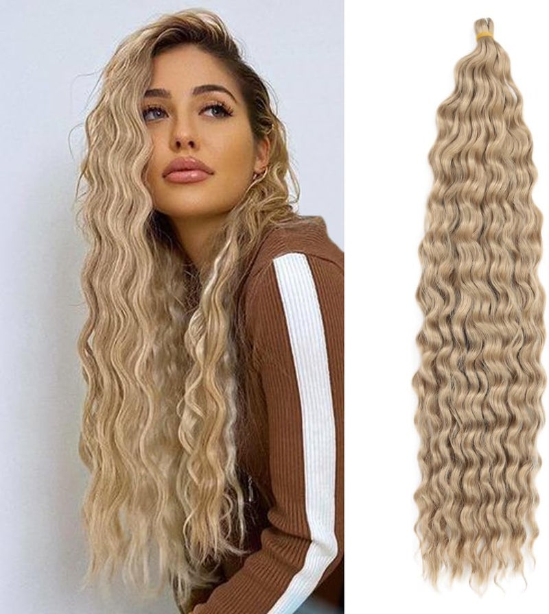 DSOAR Deep Twist Crochet Hair Hair Bundles Water Wave Synthetic Hair Extension Curly Braiding Ombre Curl Braiding Hairpiece, 22 Inch 3 Packs - Image 1
