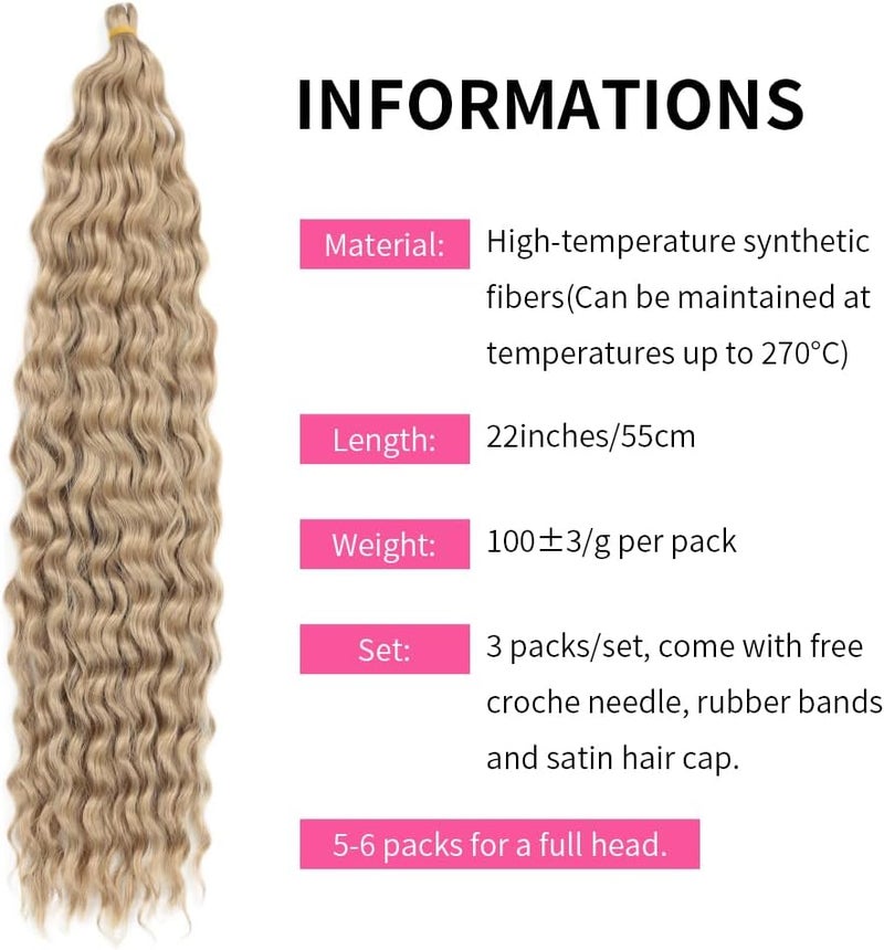 DSOAR Deep Twist Crochet Hair Hair Bundles Water Wave Synthetic Hair Extension Curly Braiding Ombre Curl Braiding Hairpiece, 22 Inch 3 Packs - Image 3