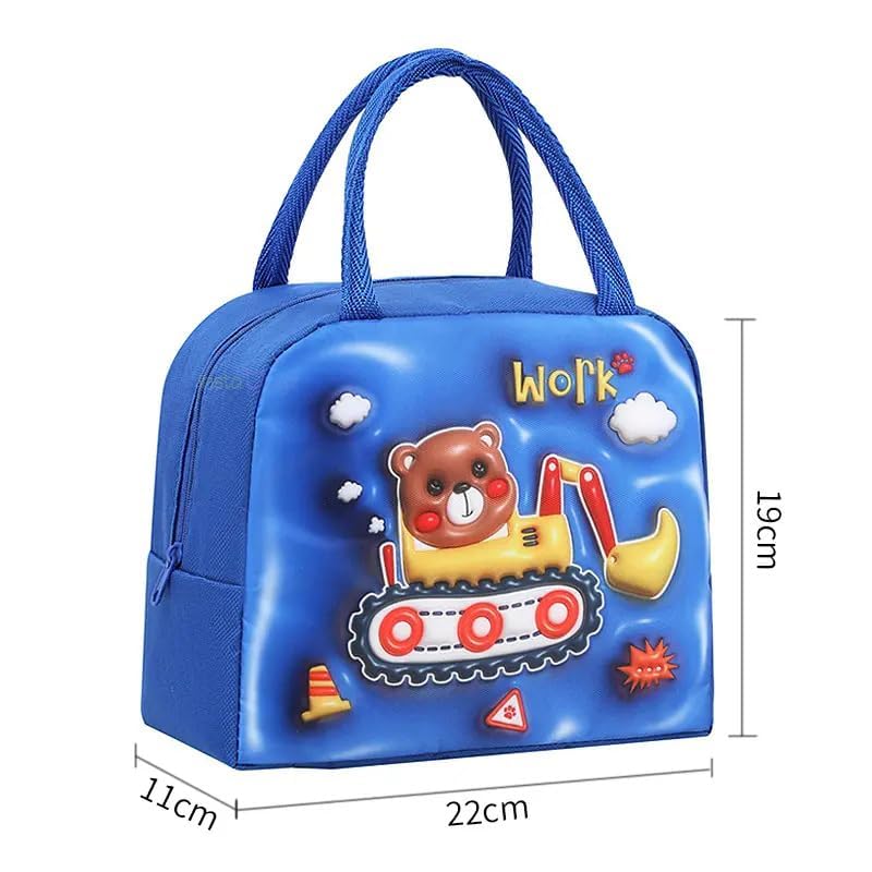 INSTABUYZ 3D Printed Hot & Cold Leak Proof Lunch Bag for Office School Kids Men & Women Storage Bag with Handle Tiffin Bag (Bear Buldozer) - Image 2