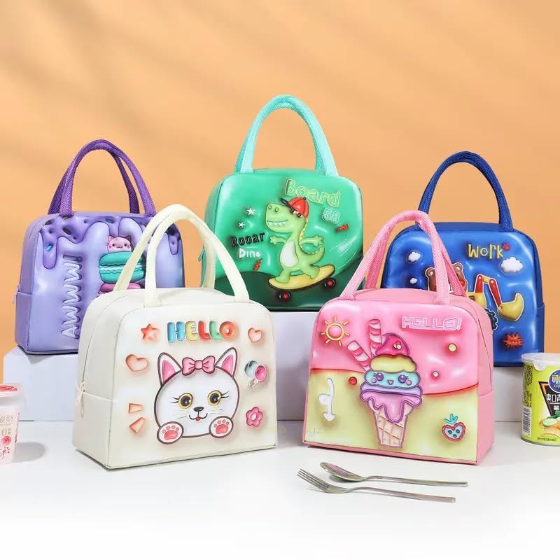 INSTABUYZ 3D Printed Hot & Cold Leak Proof Lunch Bag for Office School Kids Men & Women Storage Bag with Handle Tiffin Bag (Bear Buldozer) - Image 3