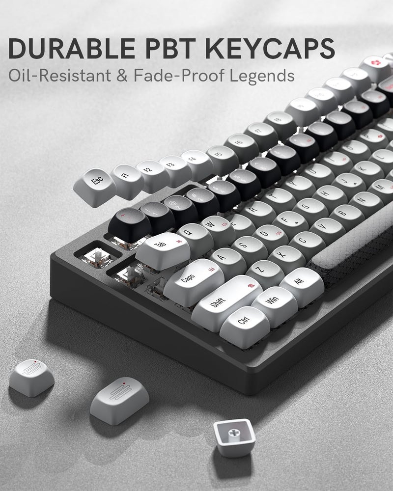 Klymra MOA Profile PBT Keycaps,132 Keys Janese Style Gray White Red Keycap Set, Dye-Sublimation, MOA Profile, Cute Anime Theme for Most 60% 65% 75% 80% 100% US Layout Cherry MX Switches Mechanical Keyboard - Image 2