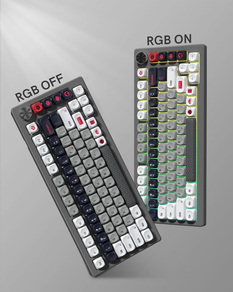 Klymra MOA Profile PBT Keycaps,132 Keys Janese Style Gray White Red Keycap Set, Dye-Sublimation, MOA Profile, Cute Anime Theme for Most 60% 65% 75% 80% 100% US Layout Cherry MX Switches Mechanical Keyboard - Image 5