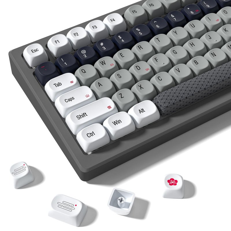 Klymra MOA Profile PBT Keycaps,132 Keys Janese Style Gray White Red Keycap Set, Dye-Sublimation, MOA Profile, Cute Anime Theme for Most 60% 65% 75% 80% 100% US Layout Cherry MX Switches Mechanical Keyboard - Image 1