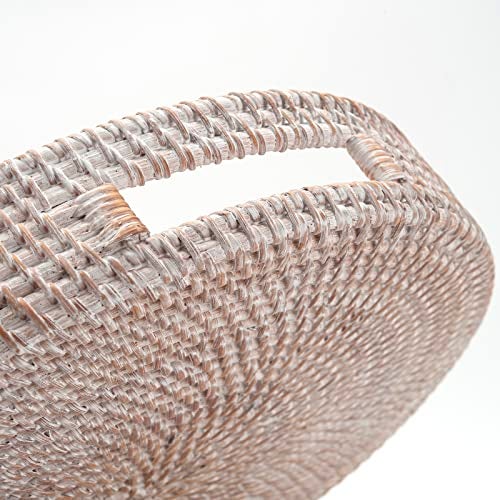 DECRAFTS Coffee Table Tray Round Rattan Ottoman Tray Woven Serving Trays with Handles for Home and Kitchen Decorative White (Large 14 inch x 2.8 inch) - Image 4