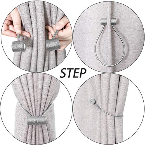 XDerlin Curtain Tiebacks Clips VS Strong Magnetic Tie Band Home Office Decorative Drapes Weave Holdbacks Holders European for Blackout Sheer Window Treatment (2PCS, Light Grey) - Image 3