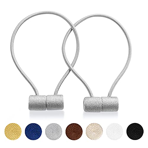 XDerlin Curtain Tiebacks Clips VS Strong Magnetic Tie Band Home Office Decorative Drapes Weave Holdbacks Holders European for Blackout Sheer Window Treatment (2PCS, Light Grey) - Image 1