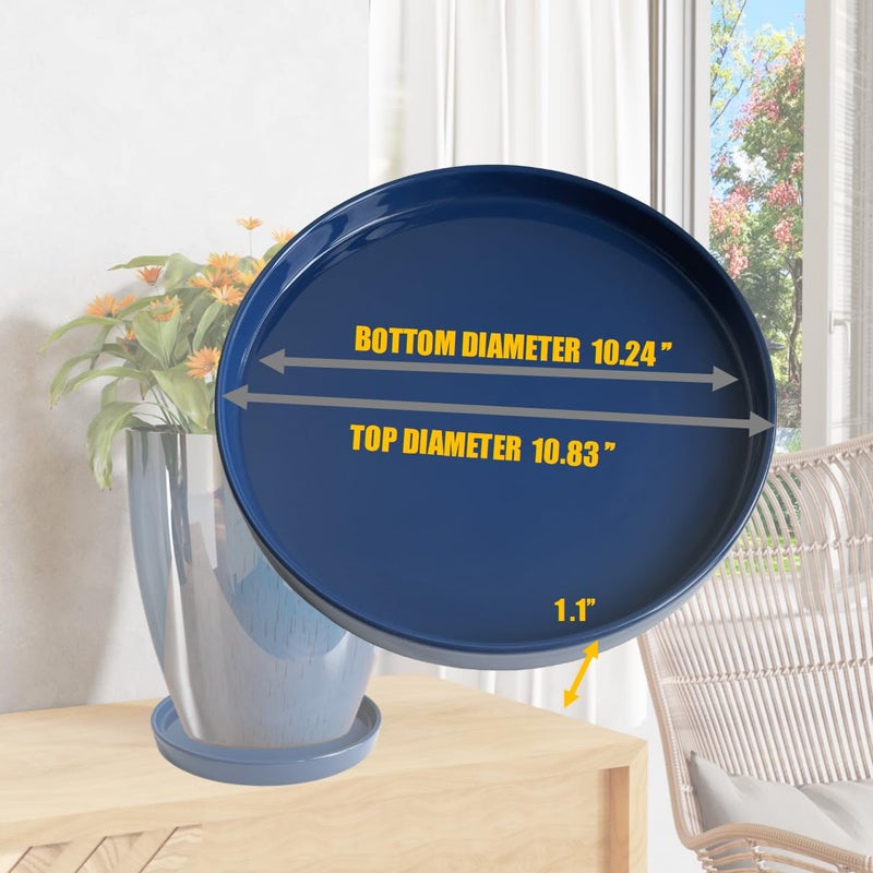Yukfona Ceramic Plant Saucer Pot Tray 10 Inch, Planter Saucers 4 5 6 7 8 9 10 11 12 13 Inch for Indoors Outdoor, Durable Sturdy Flower Drainage drip Water Tray for Glazed Pots Base (10.7 Inch-Blue) - Image 2