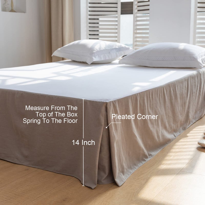 Biselina French Linen Bed Skirt مع زاوية مطوية مقاس 14 بوصة قطرة مخصصة للقطن الطبيعي مزيج من الفراش المزرعة الغبار الناعمة (14 "" Queen Basic Gray) - Image 4