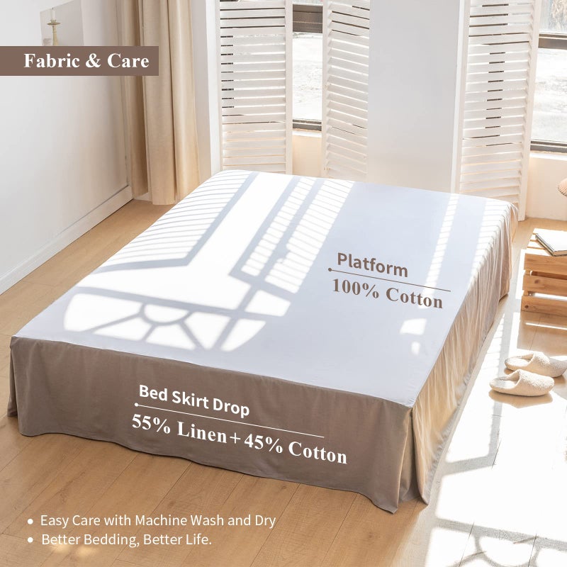 Biselina French Linen Bed Skirt مع زاوية مطوية مقاس 14 بوصة قطرة مخصصة للقطن الطبيعي مزيج من الفراش المزرعة الغبار الناعمة (14 "" Queen Basic Gray) - Image 3
