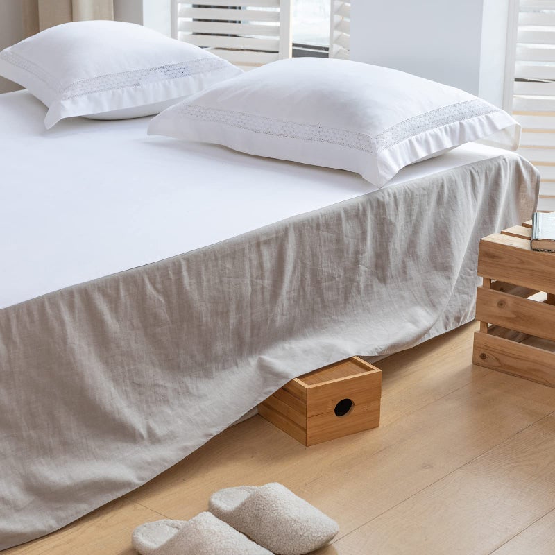 Biselina French Linen Bed Skirt مع زاوية مطوية مقاس 14 بوصة قطرة مخصصة للقطن الطبيعي مزيج من الفراش المزرعة الغبار الناعمة (14 "" Queen Basic Gray) - Image 5