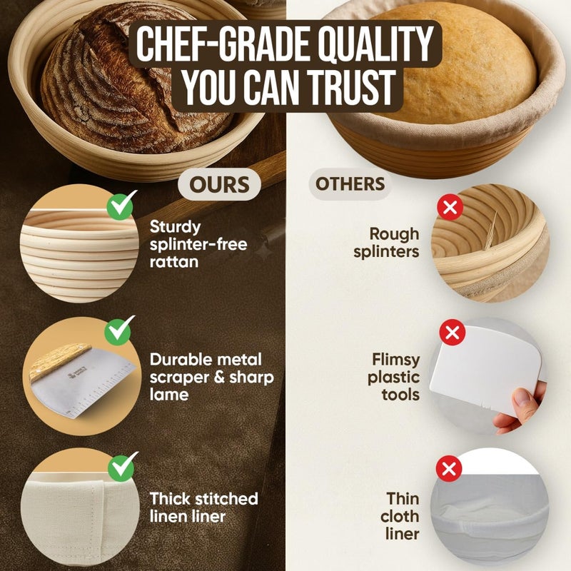 Trailblaze Banneton Bread Proofing Basket Set â€“ Complete Sourdough Bread Baking Supplies â€“ Sourdough Starter Kit â€“ Sourdough Proofing Basket Gift for Bakers - Bread Baskets (9" Round & 10" Oval) - Image 5