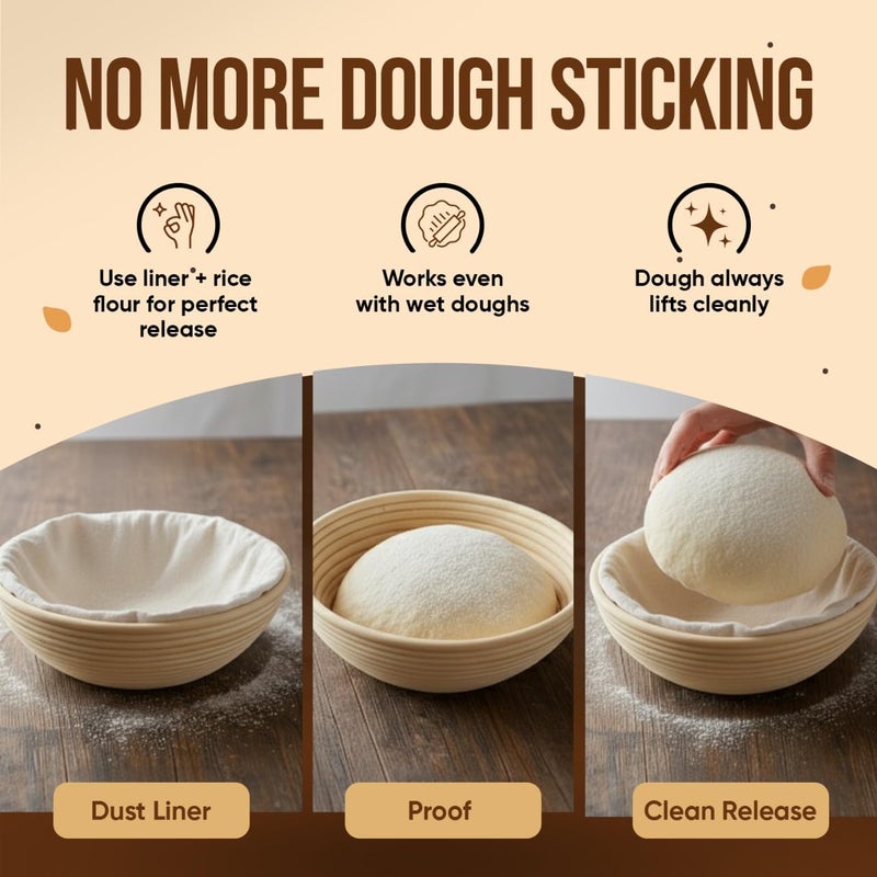 Trailblaze Banneton Bread Proofing Basket Set â€“ Complete Sourdough Bread Baking Supplies â€“ Sourdough Starter Kit â€“ Sourdough Proofing Basket Gift for Bakers - Bread Baskets (9" Round & 10" Oval) - Image 3