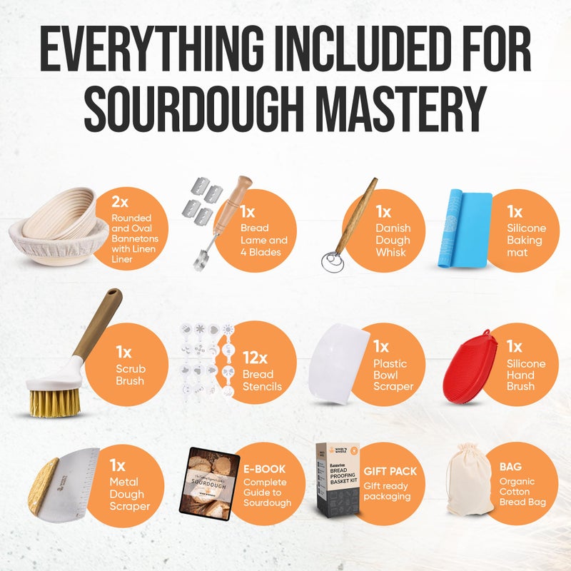 Trailblaze Banneton Bread Proofing Basket Set â€“ Complete Sourdough Bread Baking Supplies â€“ Sourdough Starter Kit â€“ Sourdough Proofing Basket Gift for Bakers - Bread Baskets (9" Round & 10" Oval) - Image 4