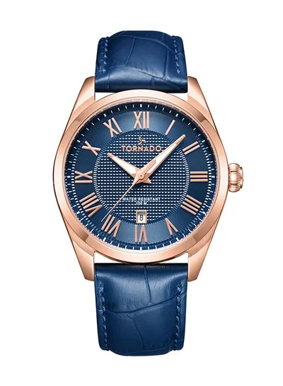 تورنيدو ساعة تورنادو سيليستيا كلاسيك للرجال بحركة كوارتز يابانية وعرض تناظري وحزام جلدي - أزرق