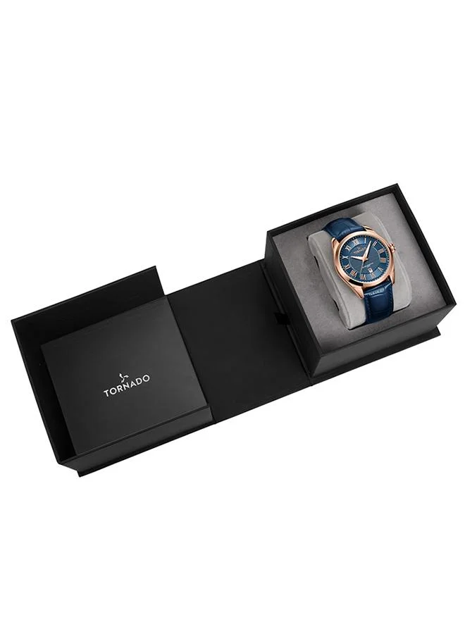 TORNADO Tornado CELESTIA CLASSIC Men's Japan Quartz Movement Watch, Analog Display and Leather Strap - T8007-RLNN, Blue